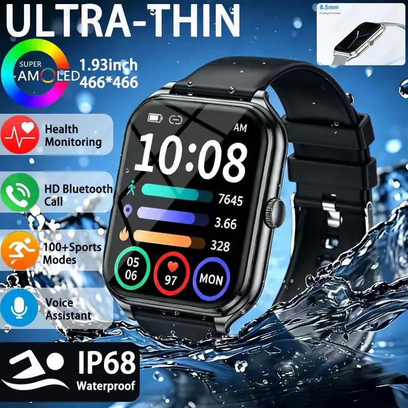 2026 New Outdoor Ultra-Thin Sports Smartwatch, 1.93-Inch High-Definition Large Screen, Sports Step Counter, Wireless Communicati