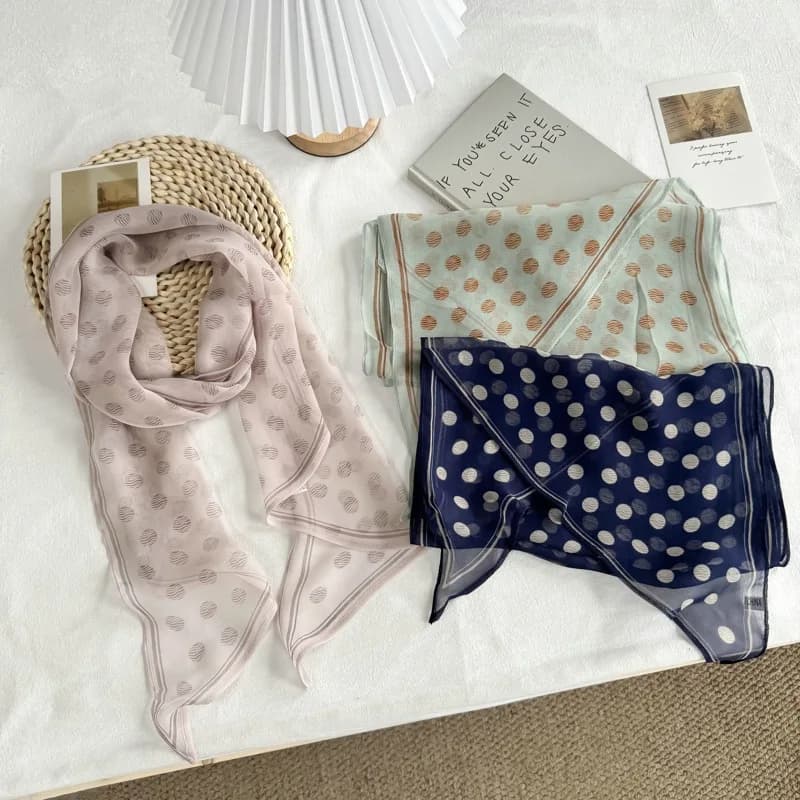 Thin Summer ~ Korean Style Blue Polka Dots Series Neck Scarf Women's High-Grade Ribbon Scarf Long Ribbon Ornament