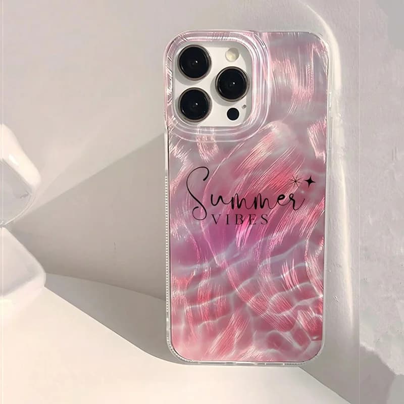 Case For iPhone 16 Cases iPhone 15 11 12 13 14 Pro Max X XR 7 8 16E 15 Plus Floral Water Wave Element Pattern Glossy Phone Cover