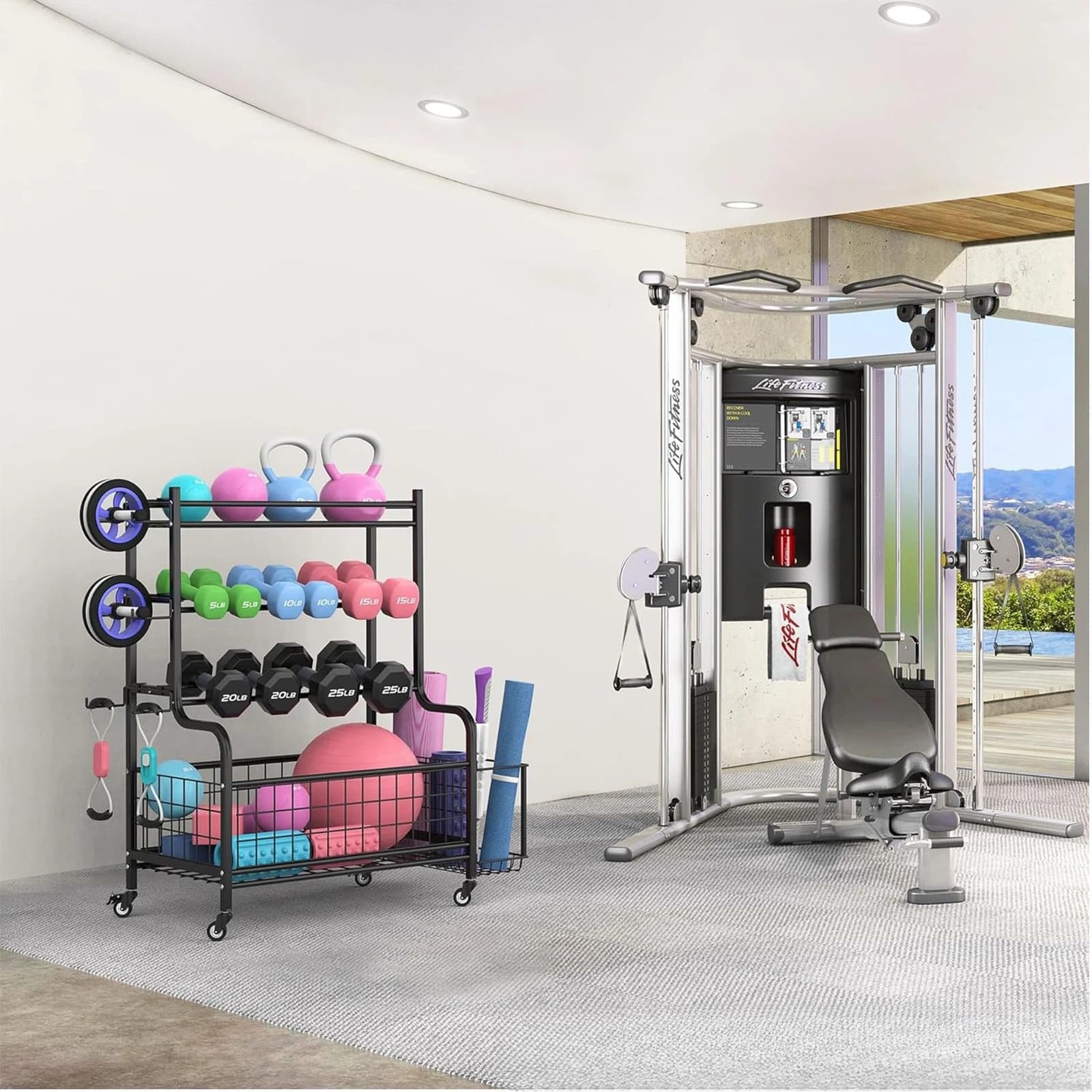 Heavy weight rack for gym, kettlebell and yoga mats, for storage and organization, ideal for cross-border use