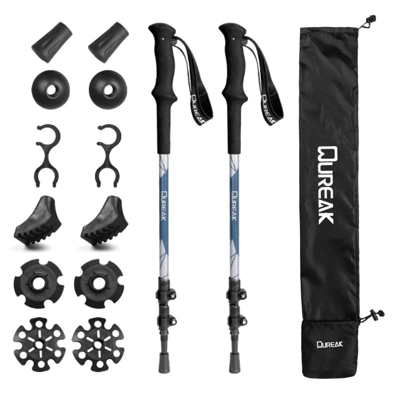 Foldable De Trekking Alpenstock Nordic Telescopic Walking Stick Hiking Stick Trekking Pole Custom Professional Aluminum EVA Blue