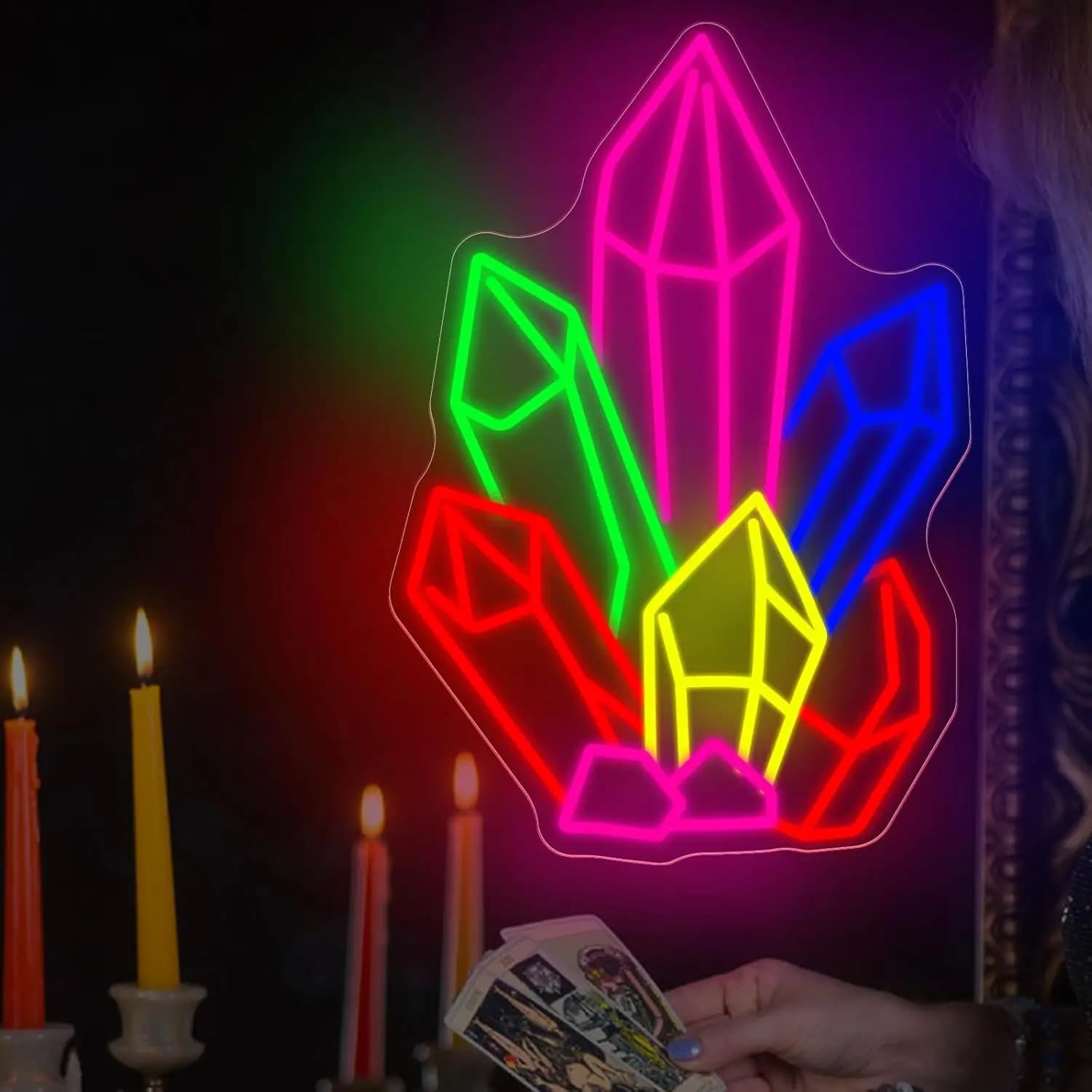 Insegna al Neon a LED USB con Cristalli e Pietre per Negozio di Gemme, Studio Pilates Yoga, Sala Arte e Meditazione, Decorazione Camera da Letto