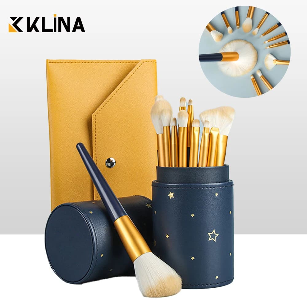 KLINS 12PCS Set of Makeup Brushes Kit for Women's Professional Natural Brush Powder Background Round Shade Lip Makeup Tools