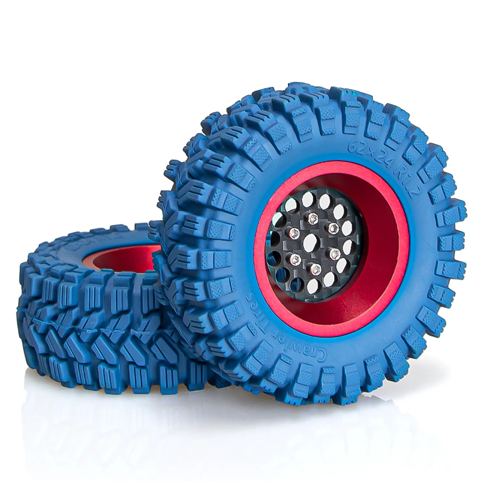 OKHL Pneumatici in Gomma Colorata Blu da 1,2 Pollici e Cerchi in Fibra di Carbonio Rossi per Kit di Aggiornamento 1/18 RC Crawler TRX4M 1/24 FCX24 SCX24