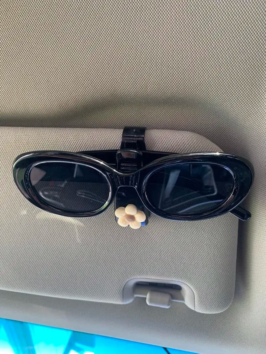 1pc Cute Flower Pattern Car Sunglasses Clip, Multi-Functional Visor Organizer For Sunshade, Tickets And Name Card