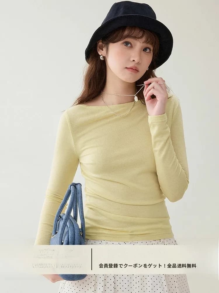 AMUU Original Korean Style Women's Long Sleeve Slim Fit T-Shirt with One Shoulder Design Made of Wool And Polyester Blend
