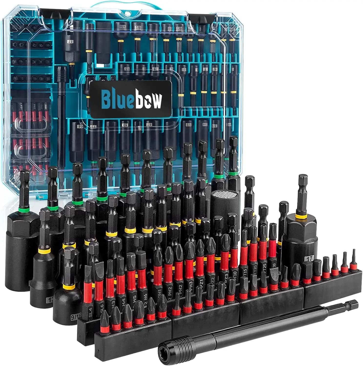 Set di 80 inserti magnetici per avvitatore a impulsi - metrici e SAE, adattatori per inserti, inserti per dadi a farfalla, portainserti, inserti universali, prolunga a sgancio rapido, inserti per avvitatore elettrico, attacco rapido da 1/4 di pollice, scatola portaoggetti
