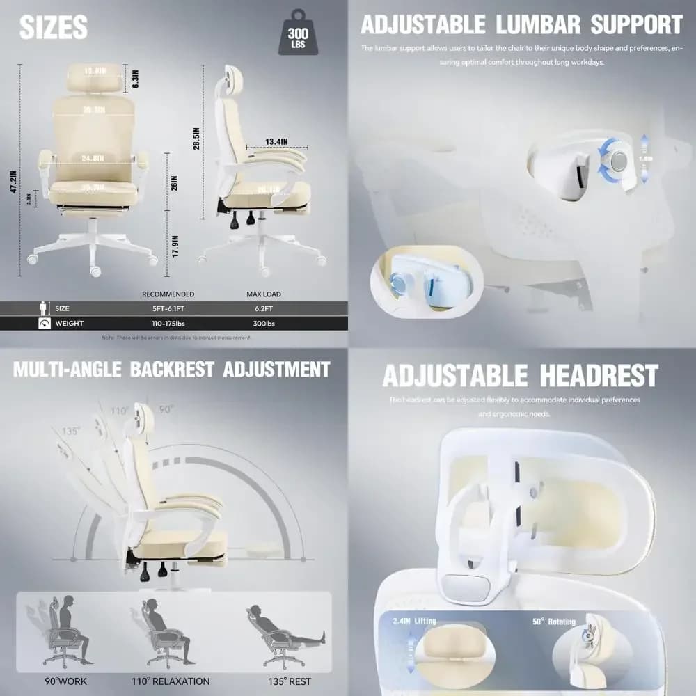 Sedia ergonomica in rete traspirante con cuscino a molle insacchettate e supporto lombare regolabile