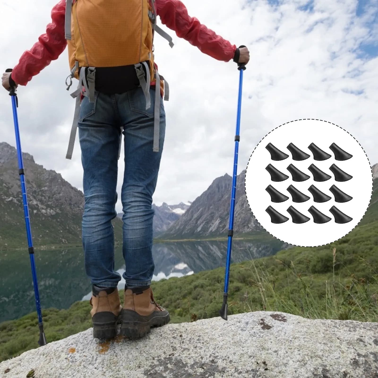 Set di 16 Protezioni per Punte di Bastoncini da Trekking in PVC Rinforzato, Copripunta per Bastoni da Escursionismo, Arrampicata e Campeggio