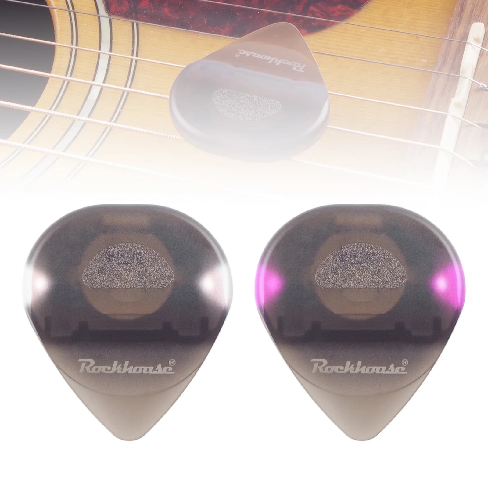 2 Pezzi Plettri Luminosi LED 0.6mm per Chitarra Acustica Elettrica Classica e Basso con Scatola, Luce Viola/Bianca