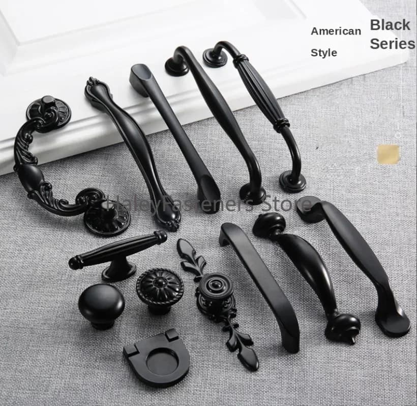 Maniglia nera in stile americano Hardware e maniglia in alluminio Cassettiera Pomelli a fiori Maniglie per cassetti