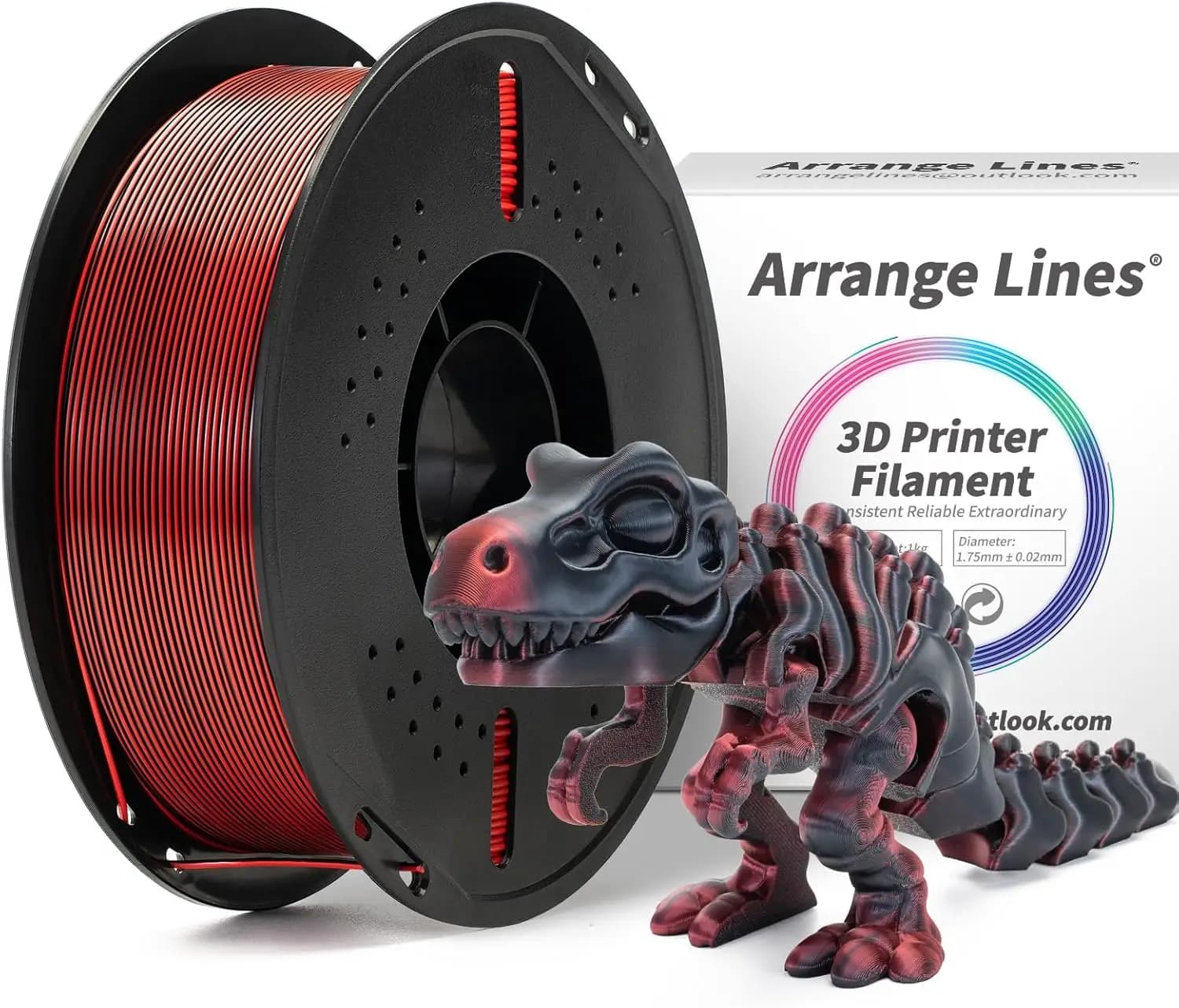 3D Printer Filament, PLA Black Red Bicolor Silk, Smooth and Odor for Fai-da-Te, 1kg Coil