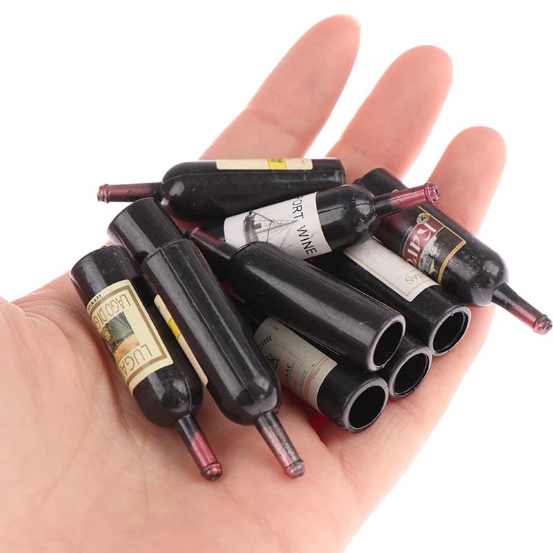 Set di 10 Bottiglie di Vino in Miniatura 1/12 per Casa delle Bambole con Scatola, Modelli di Bevande Simulate, Accessori Decorativi per Casa delle Bambole