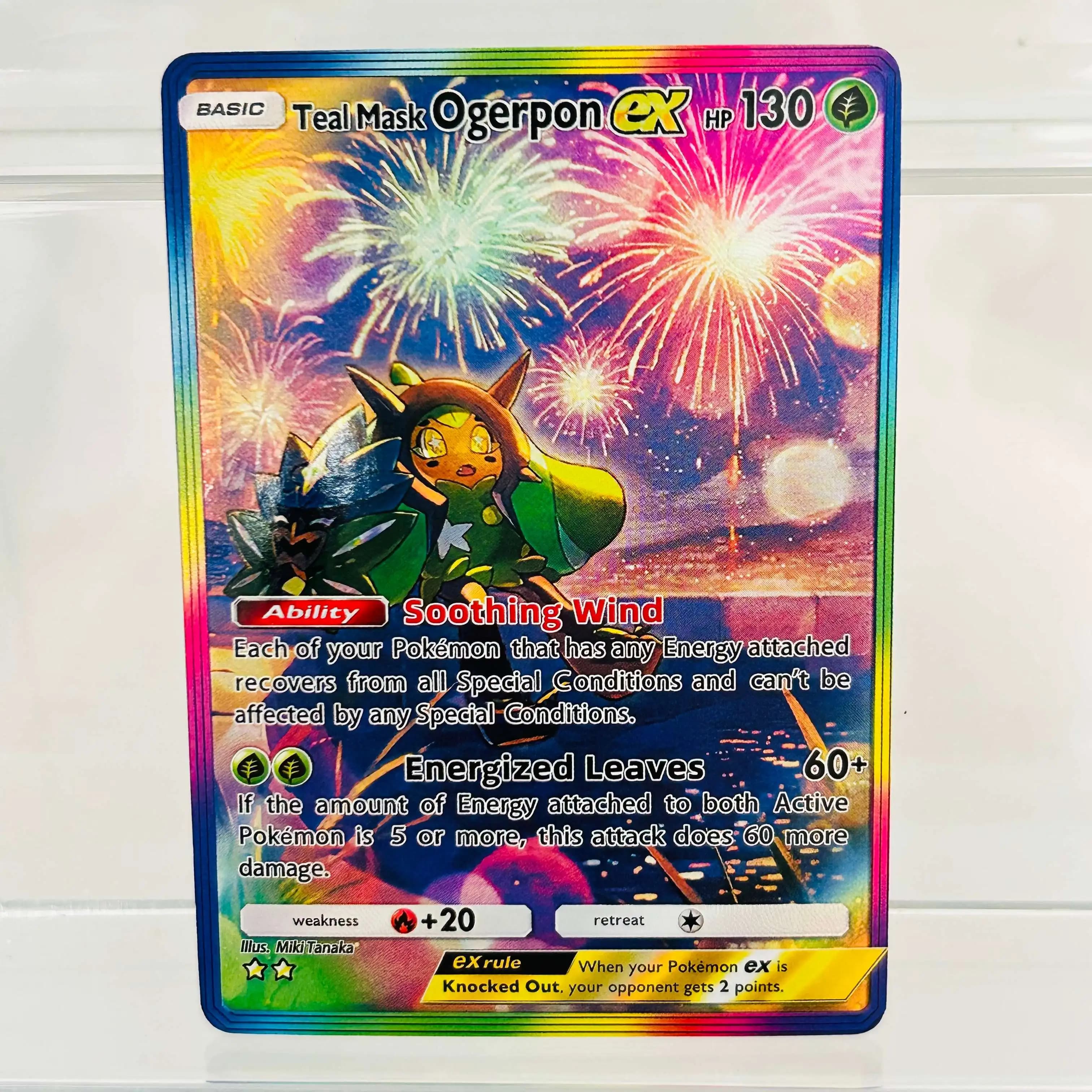 Pokemon English Teal Mask Ogerpon ex DIY Holographic Foil Card, Perfect Condition Premium Anime Collection Card