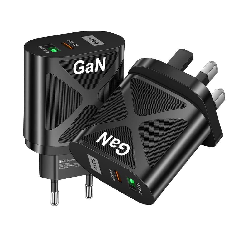 Caricabatterie Rapido USB C GaN 65W, Adattatore da Muro PD Quick Charge 3.0 per iPhone Samsung Xiaomi Huawei, Spina EU US UK, Caricatore per Telefoni Cellulari