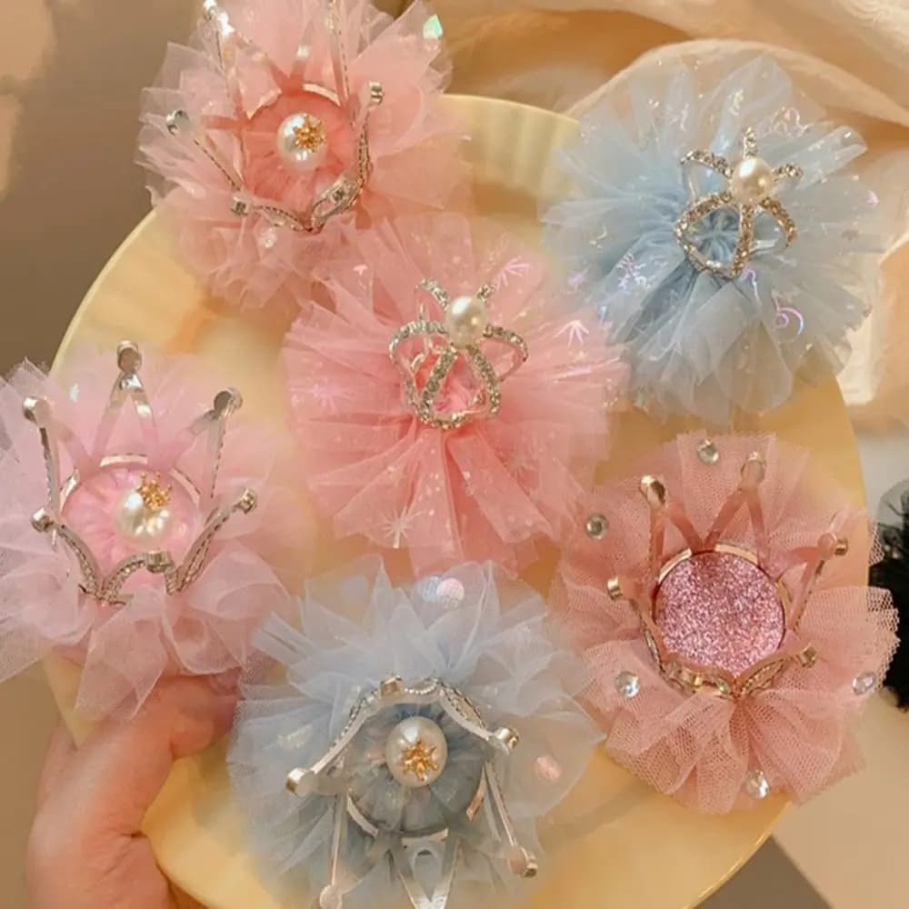 Adorabile Tiara da Fata alla Moda con Strass, Corona in Tulle, Accessorio per Capelli con Perle, Fermaglio per Capelli da Ragazza, Copricapo
