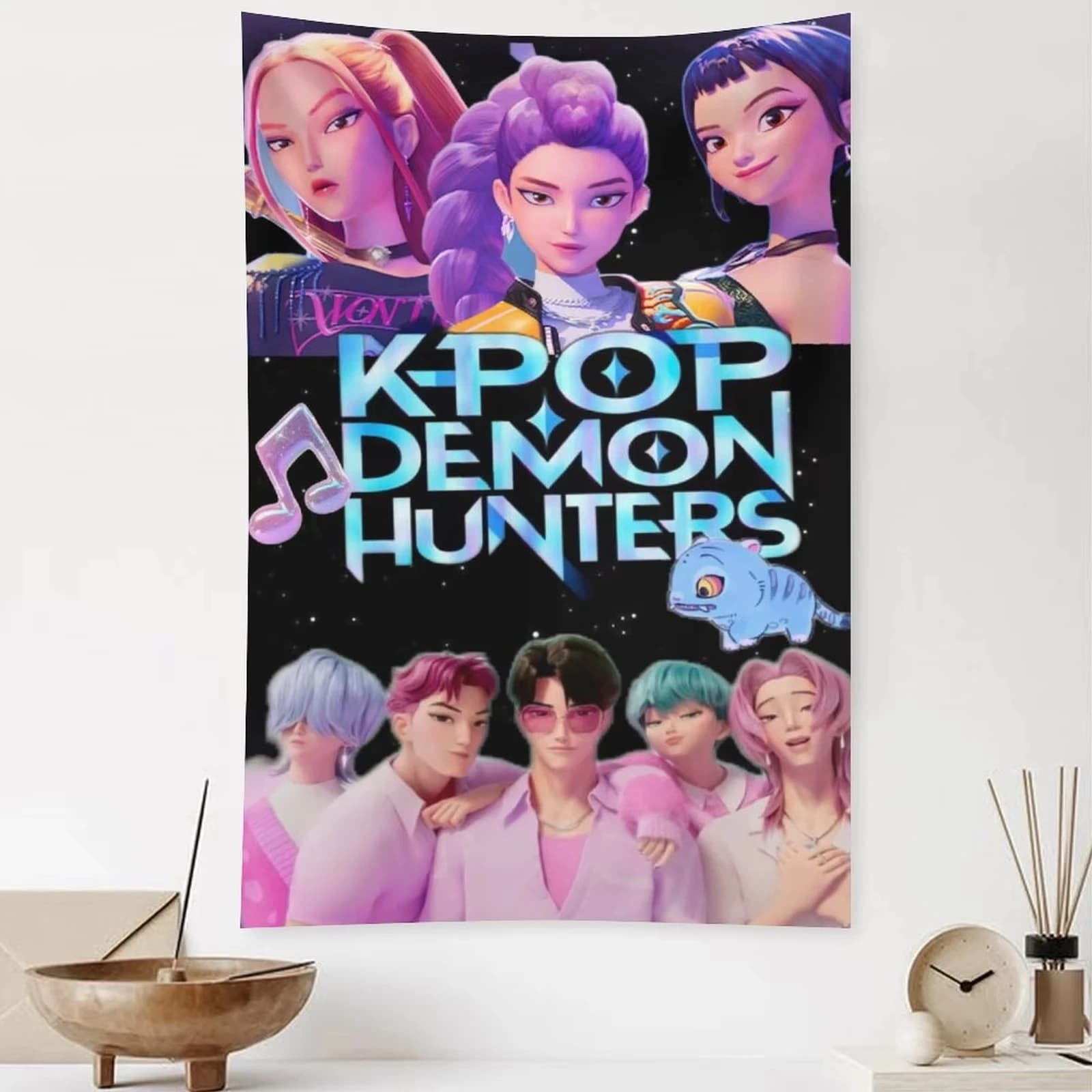 VIKAMA K-POP Devil Hunter Arazzo Cielo stellato Sfondo con emblema della vittoria Personaggio anime Sfondo Anime Room Decor
