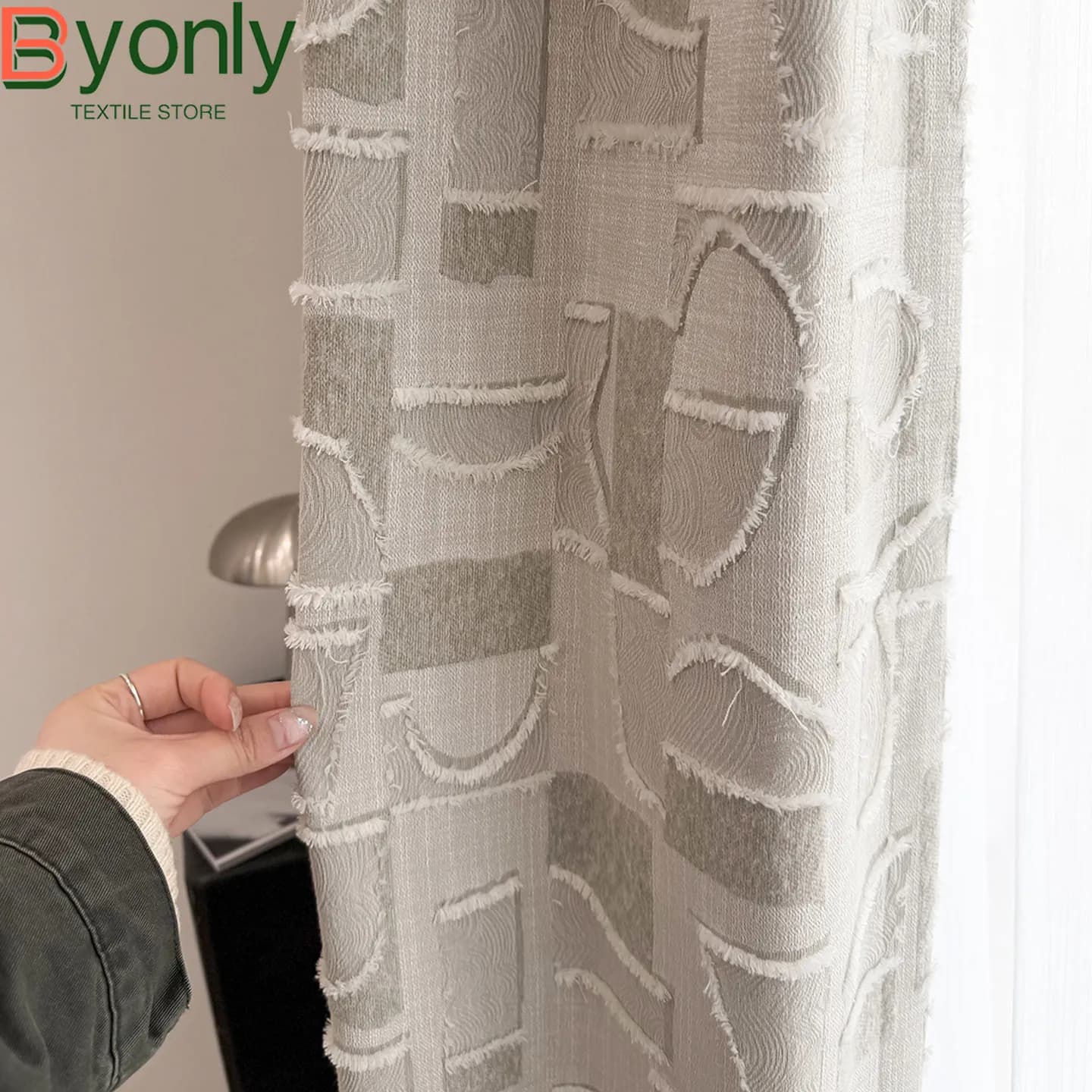 Premium Matte Cut Flower Three-dimensional Gray Blackout Curtains for Living Room Bedroom Partition Curtains Customized Finished