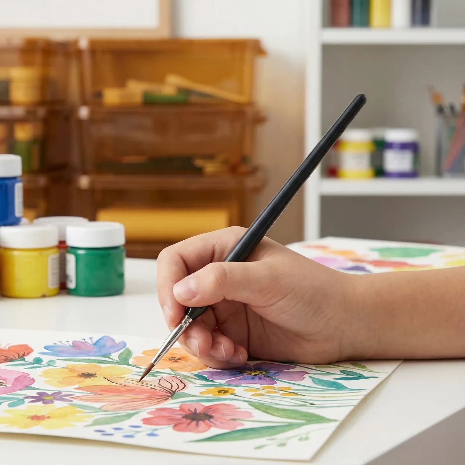 Set di 6 Pennelli in Spugna per Pittura Artistica, Rullo in Schiuma, Pennello per Dettagli con Impugnatura Comoda, Materiali per Pittura per l'Educazione Precoce