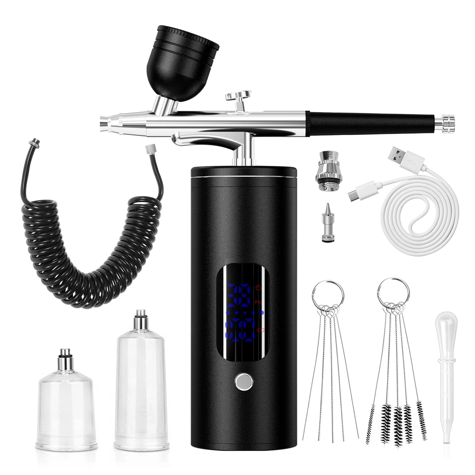 Wireless Airbrush Kit with Compressor Portable Air Brush Paint Spray Gun 0.3mm Nozzle for Nail Art Makeup Tattoo Cak