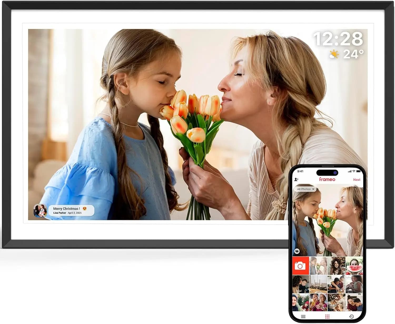 15.6 Inch WiFi Digital Picture Frame, 1920x1080 FHD IPS Touch Screen, 32GB Auto-Rotate Photo Frame, Share via App
