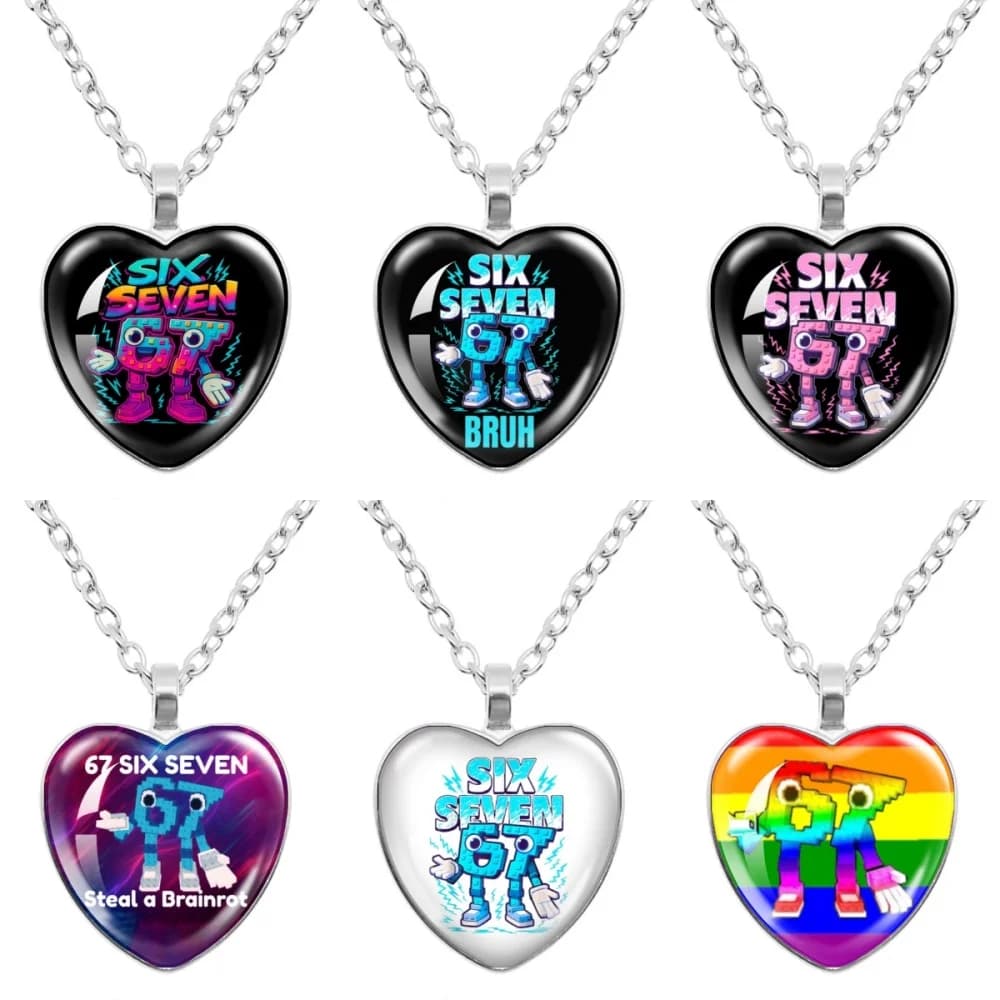 Collana con Ciondolo a Cuore in Vetro STEAL A BRAINROT Blu 67, Gioiello Divertente con Meme Anime e Cartoni Animati, Souvenir per Fan, Regalo da Collezione