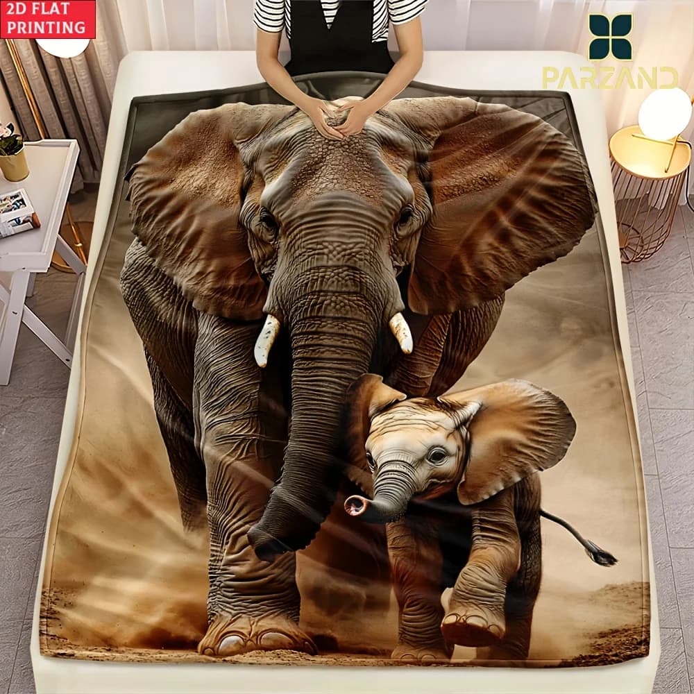 Custom Elephant Blanket Mother Baby Elephants Safari Wild Animal Design Personalized Name Fleece Throw All Season Soft Warm