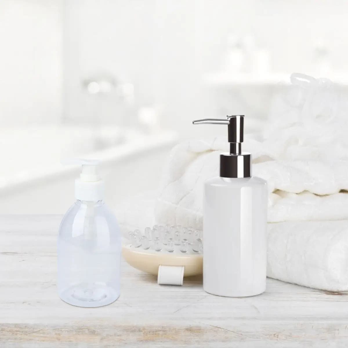 4 flaconi vuoti in plastica da 350 ml con pompa dosatrice per sapone liquido, ricaricabili, resistenti, per prodotti per la cura della pelle