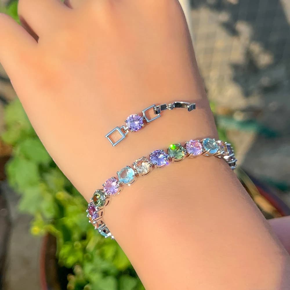 CWWZircons 2022 New Shiny 5A Cubic zircone Fine Fashion Rainbow Colorful Iced Out Sqaure CZ bracciale a catena da Tennis per donna CB294