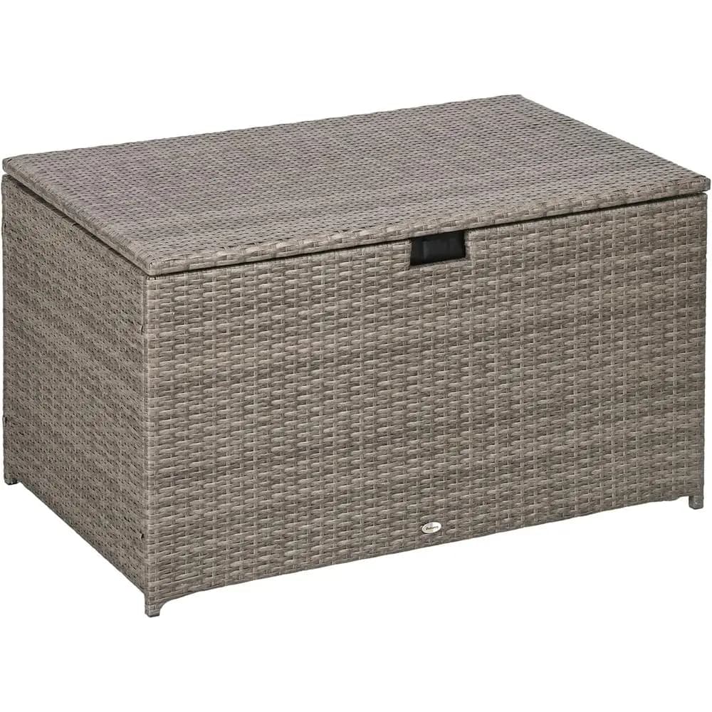 Contenitore da Esterno in Rattan Grigio da 113 Galloni per Cuscini da Patio, Accessori per Piscina e Attrezzi da Giardino