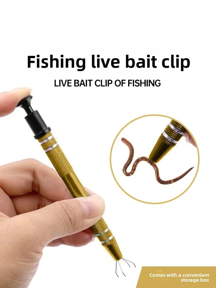 Clip per esche vive da pesca, attrezzo in metallo per infilare vermi con scatola portaoggetti per un facile montaggio di esche a forma di lombrico, attrezzatura da pesca all'aperto