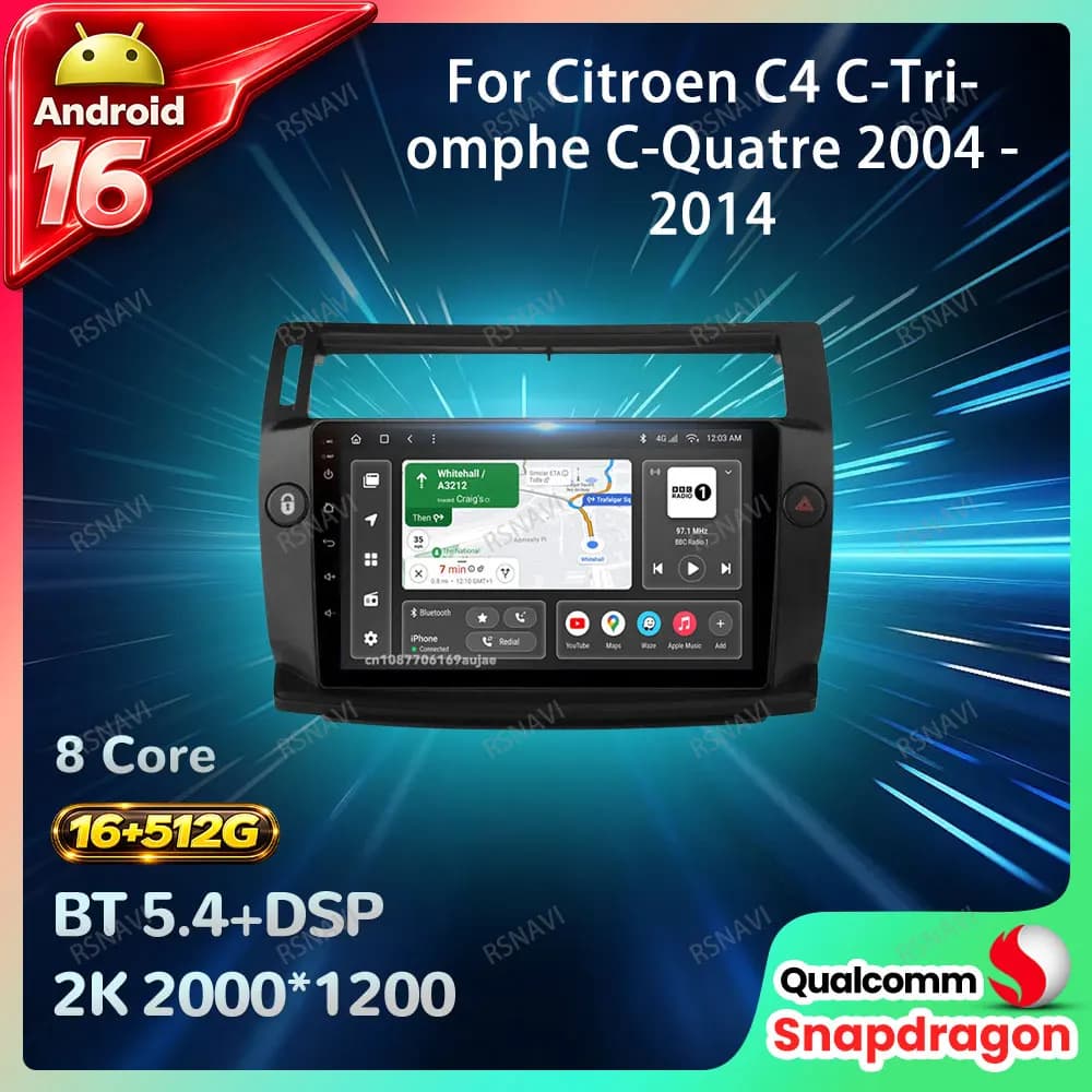 Car Radio Android 16 For Citroen C4 C-Triomphe C-Quatre 2004 - 2014 4G LTE Stereo Head Unit DSP BT Qualcomm QLED 5G WIFI DVD GPS