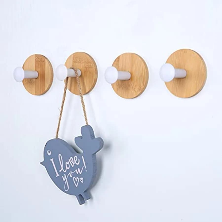 4pack Decorative Wood Wall Hook Coat Hooks for Hanging Adhesive Waterproof Wall Hook Clothes Bag Key Hanger Hook Bedroom Kitche