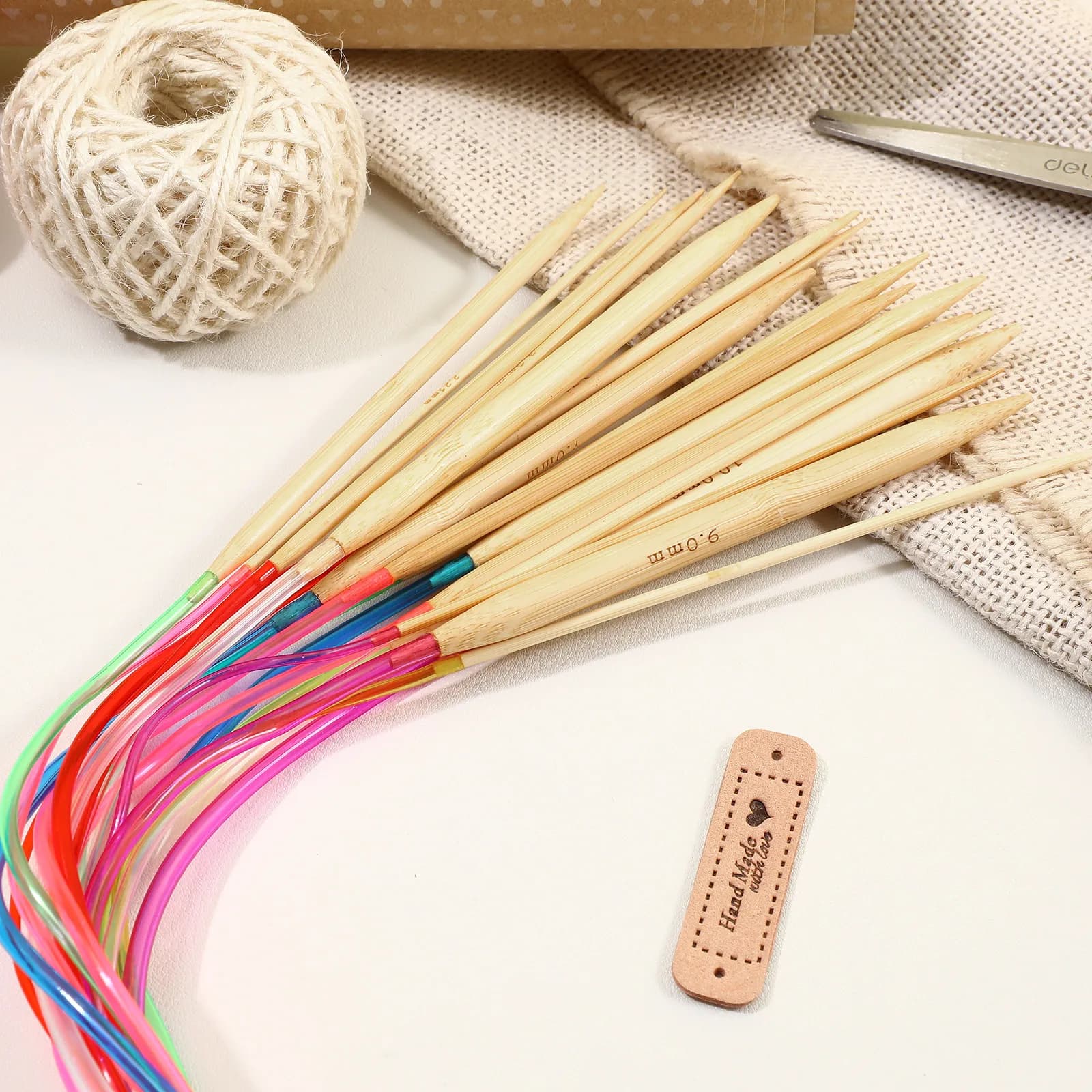 18Pcs Premium Bamboo Circular Knitting Needles Set Engraved Size Markings 10Mm Included Ergonomic Comfort Knitting Tools