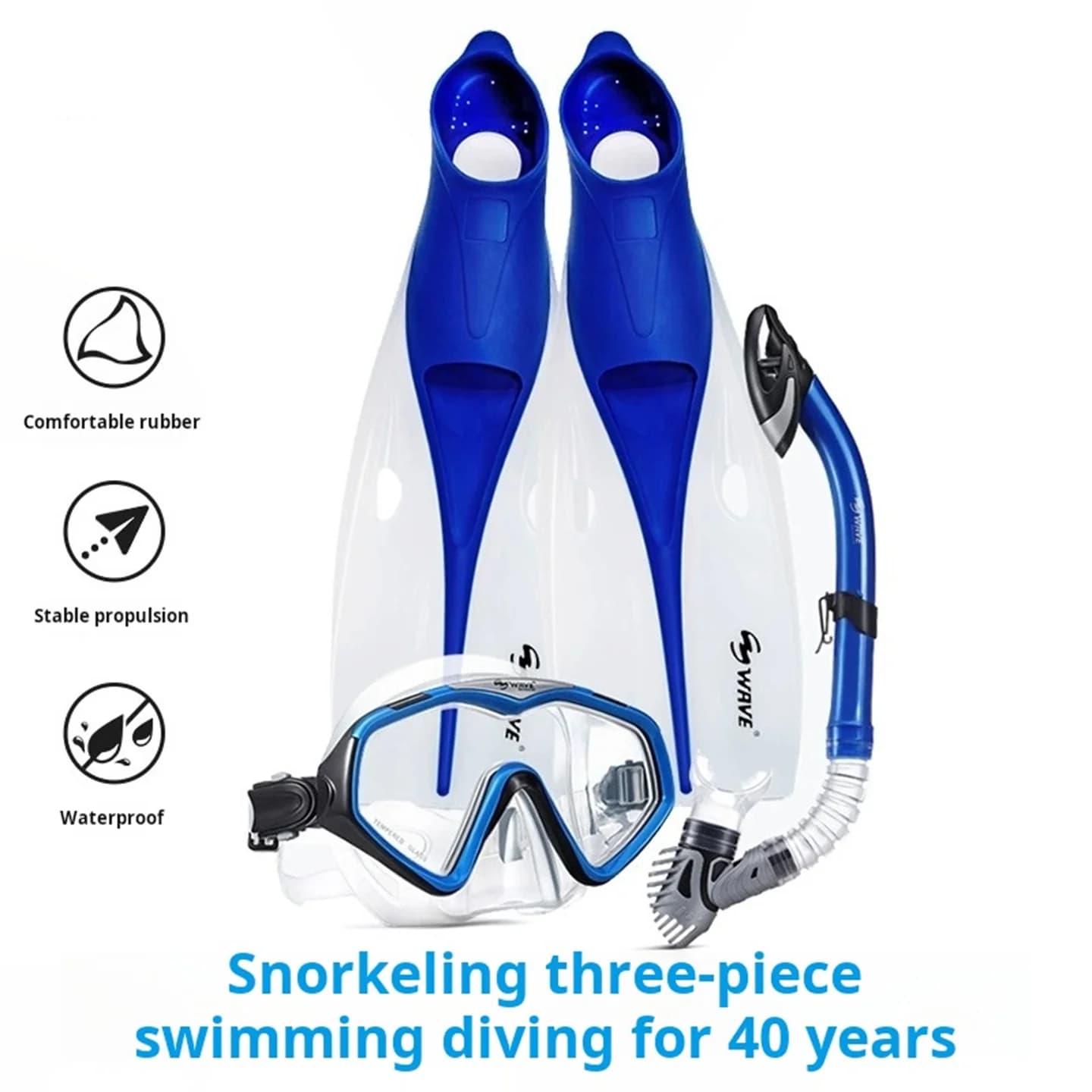 3 piece professional snorkeling set for adult children, diving glasses/long wings, underwater fishing on the beach