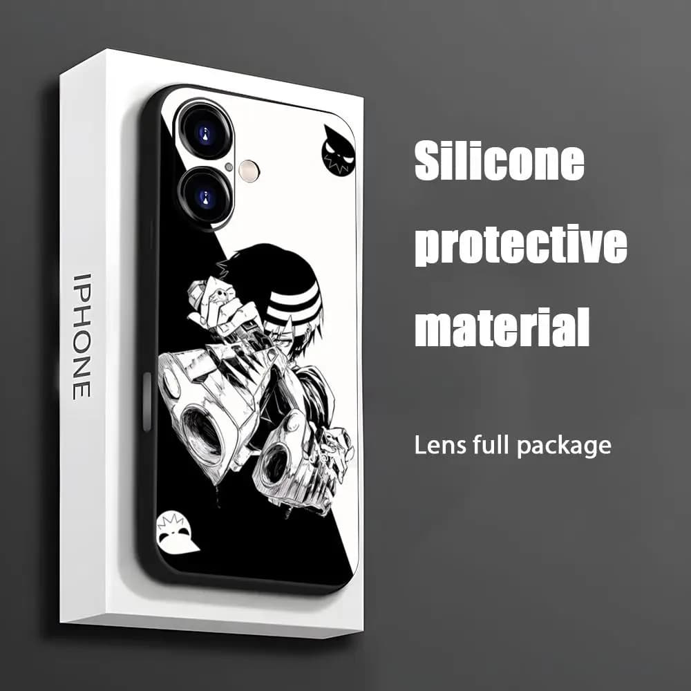 Popular A-Anime Soul Eater Phone Case For iPhone 17 16 15 14 13 12 11 X XR XS 8 Plus Mini Pro Max Soft black Shockproof Cover