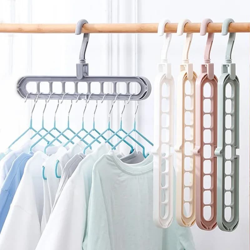 Creative nine-hole clothes hanger for drying and space saving, multifunctional folding coat hangers, saves most space