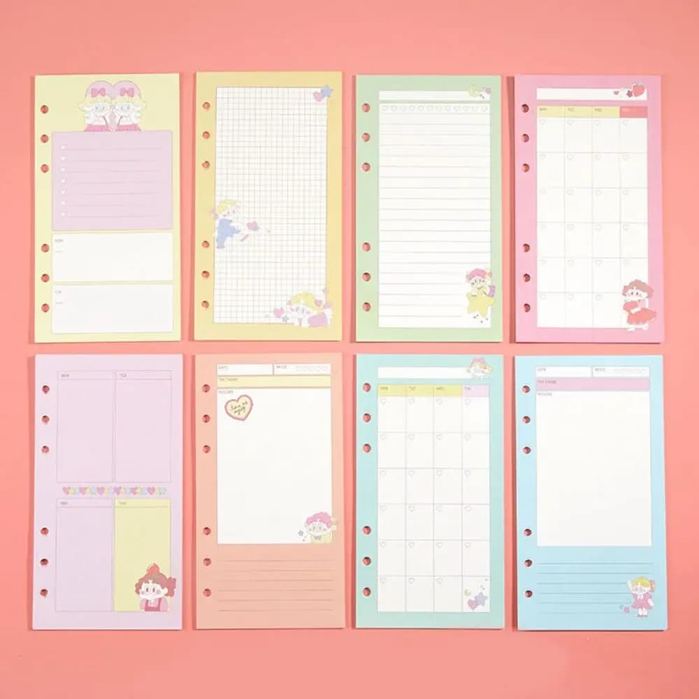 Ricarica di carta a fogli mobili A6 alla moda, 6 fori, agenda giornaliera, carta per notebook, raccoglitore mensile settimanale, pagina interna degli studenti