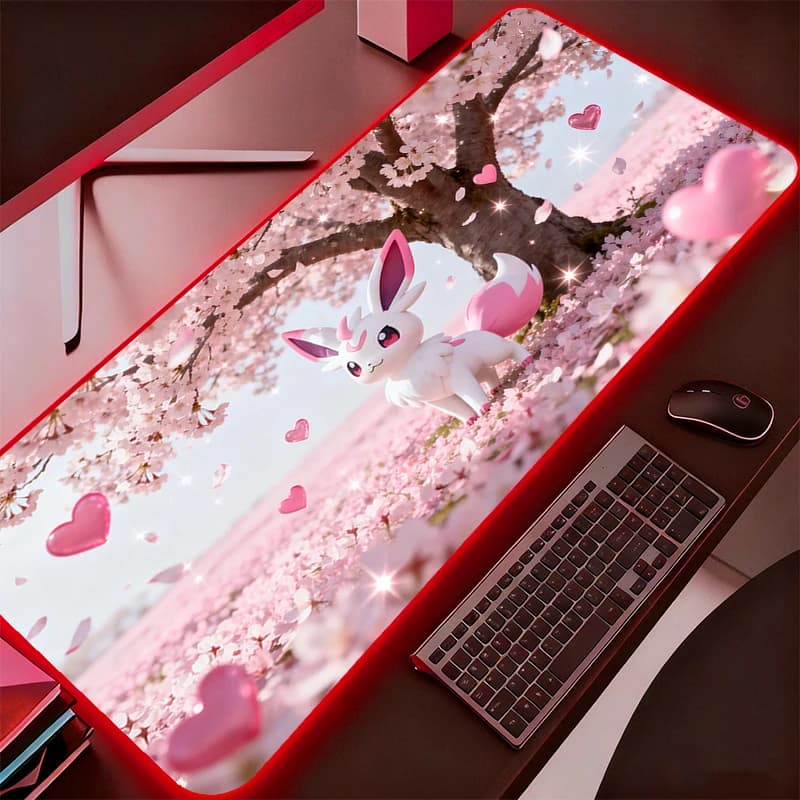 Tappetino per Mouse RGB da Gaming Pokemon Pikachu, Accessori per PC Gamer, Tappetino da Scrivania per Computer con Retroilluminazione LED per Tastiera e Tablet