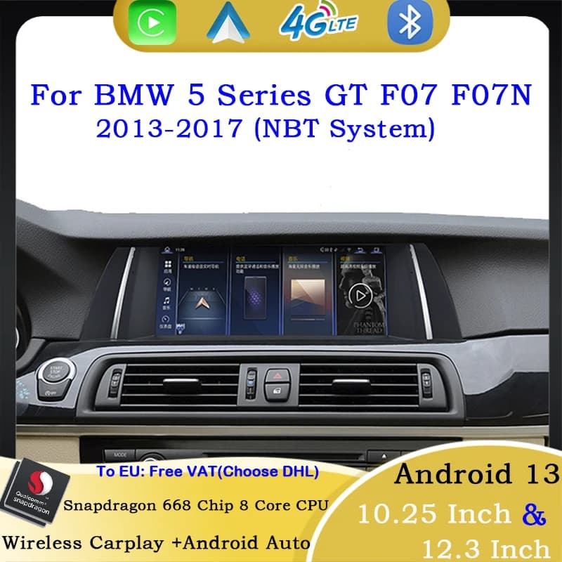 Navigazione GPS 12 + 256G Android 13 Carplay Auto Per BWM Serie 5 GT F07 F07N 2013-2017 Auto Centrale Multimedia Video Qualcomm 668