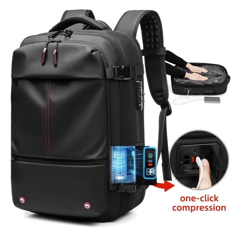 Zaino da viaggio da uomo Pompa di avvio con un clic Compressione sottovuoto Zaino per laptop Escursionismo Business Zaino da scuola esteso da 17 pollici