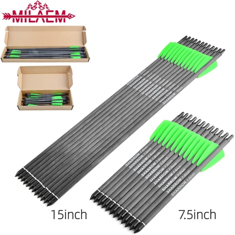 Frecce per tiro con l'arco da 7,5 pollici/15 pollici Spine400 in carbonio ID 6,2 mm con 100 grani Arowhead Arco da caccia e frecce Accessori per tiro da caccia