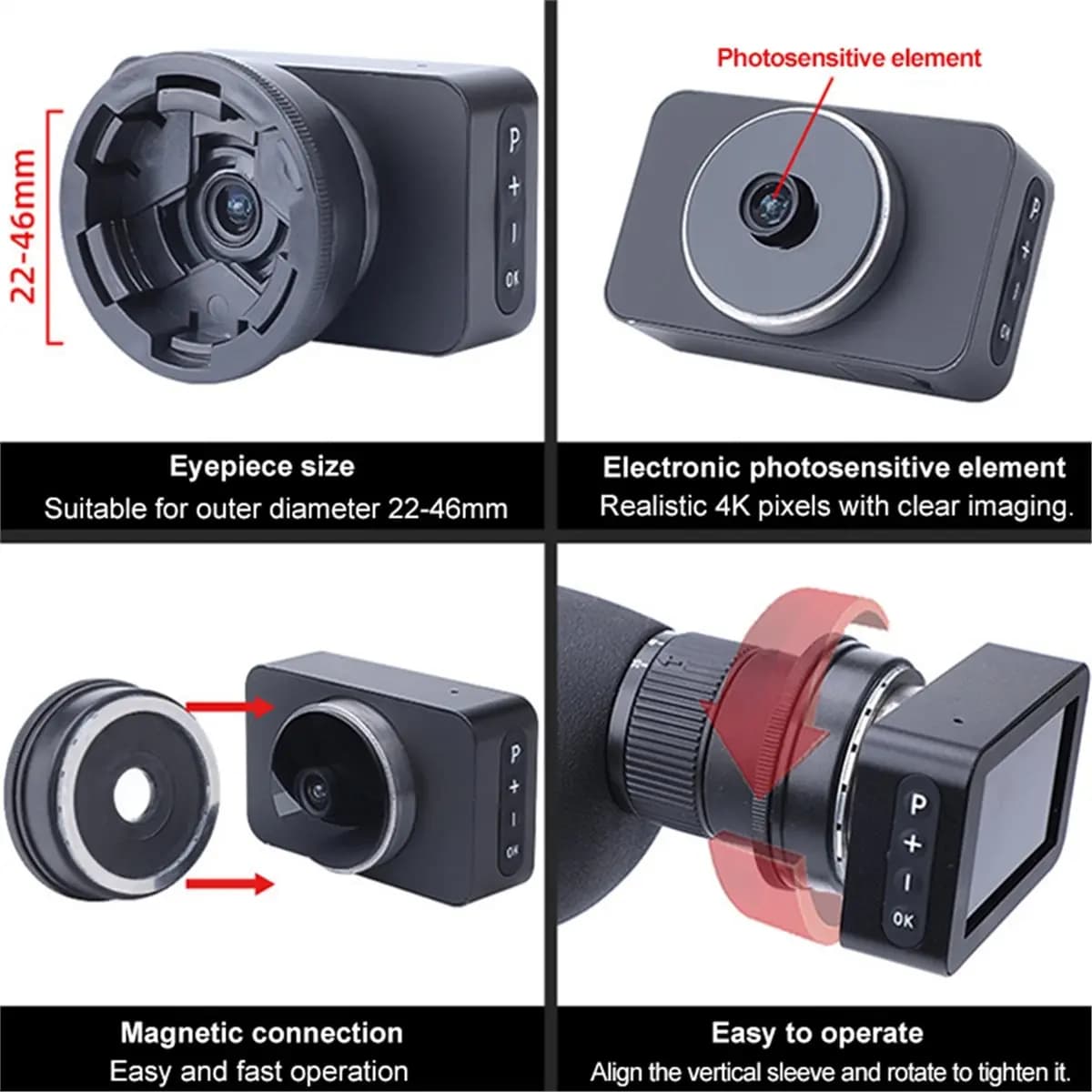 M05K 4K Telescope Eyepiece Camera 3" Color Display Electronic Eyepiece for Astronomy Observation Bird with Digital Zoom
