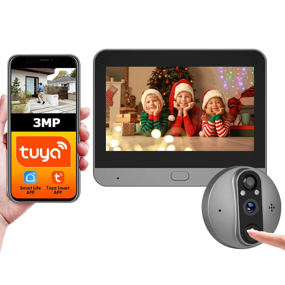 3MP Wi-Fi Tuya SmartLife Alimentato a batteria 940nm Infrarossi Alexa Google Audio Video Door Eye Visualizzatore digitale PIR Campanello Telecamera