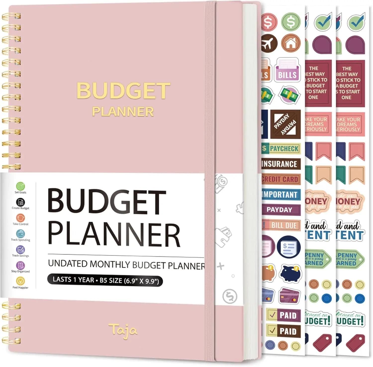 Agenda per la pianificazione del budget con registro delle spese, organizer per fatture senza data e taccuino finanziario per gestire il tuo denaro - Rosa
