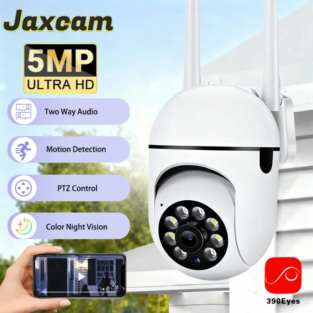 Telecamera di Sorveglianza WiFi HD 5MP 390Eyes, Telecamera IP di Sicurezza per Interni con Visione Notturna a Colori e Tracciamento Automatico