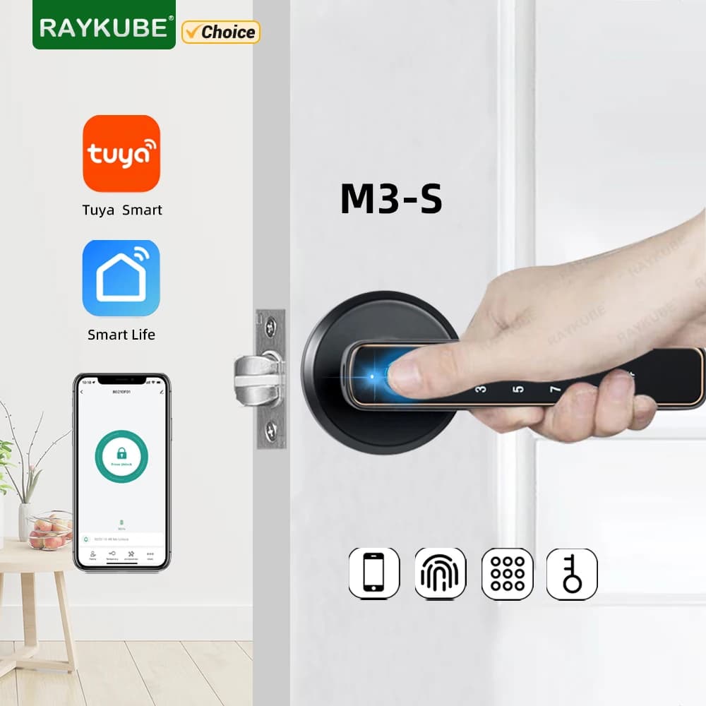 RAYKUBE M3-S Tuya Digital fingerprint lock Electronic lock with password/key/Smartlife/APP Tuya Remote unlock for bedroom