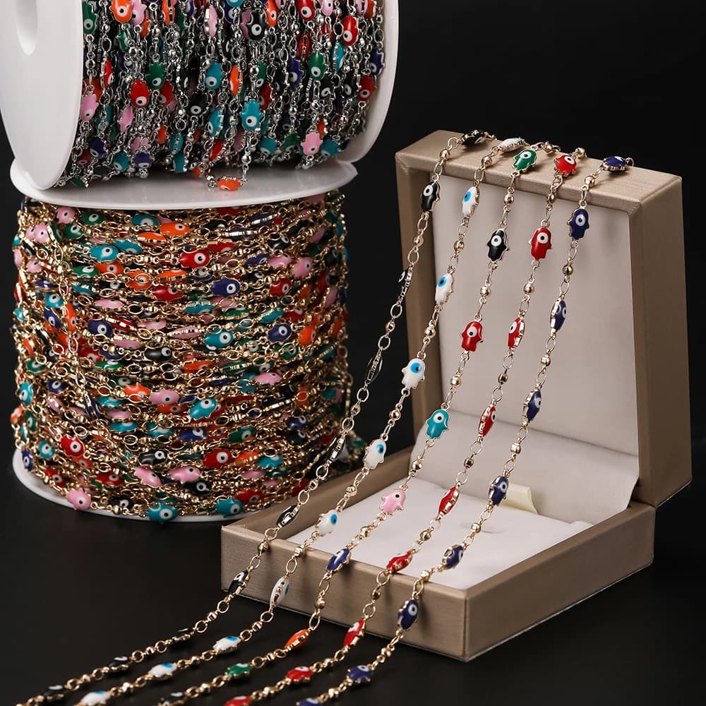 Catene di perline di cristallo con gocce di olio da 1 metro Catene di smalto per malocchio per accessori per la creazione di gioielli con braccialetti di moda fai-da-te