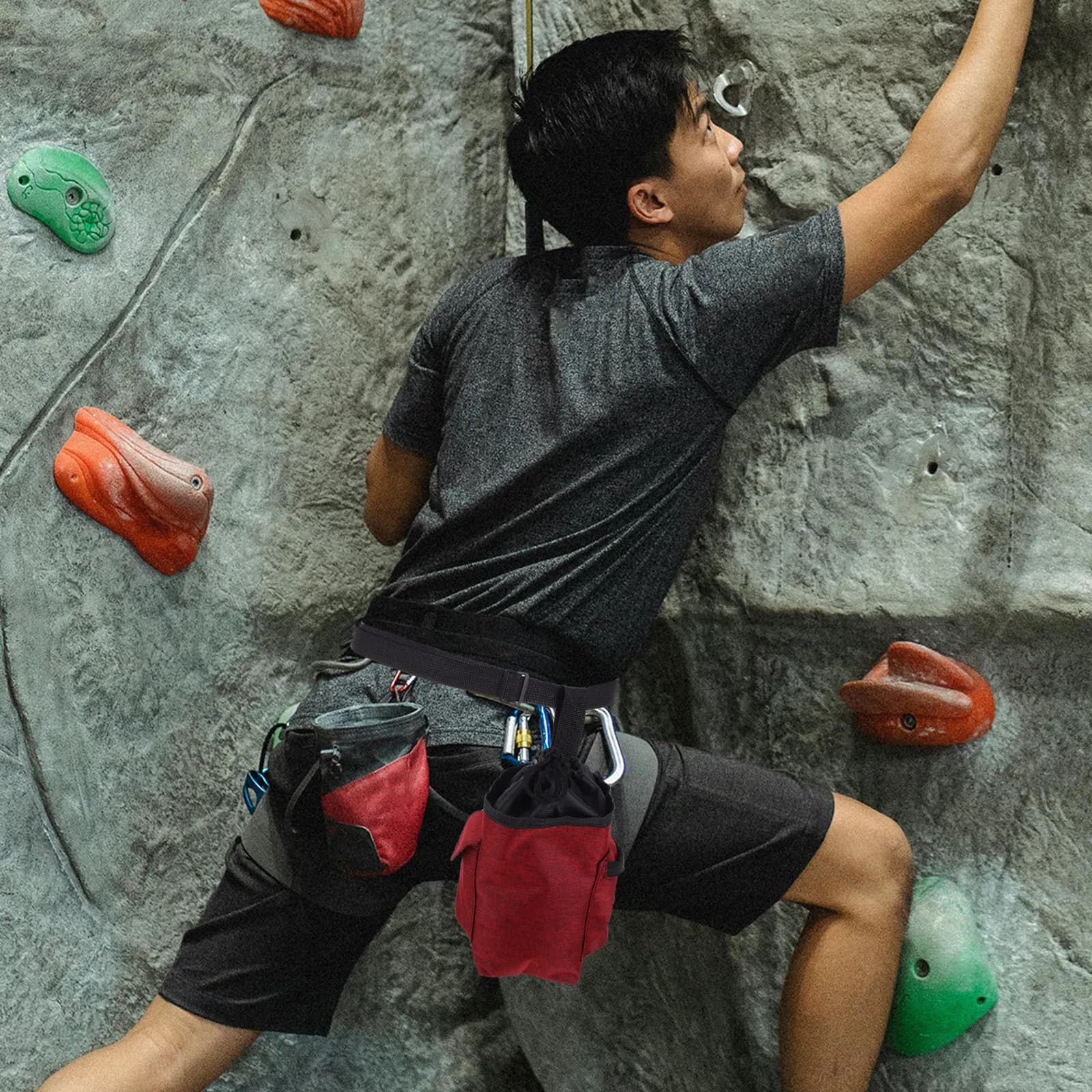 Sacchetto per Gesso Resistente Progettato per Arrampicata su Roccia e Allenamento in Palestra, Tessuto Antistrappo, Cintura Regolabile, Chiusura Rapida con Cordoncino