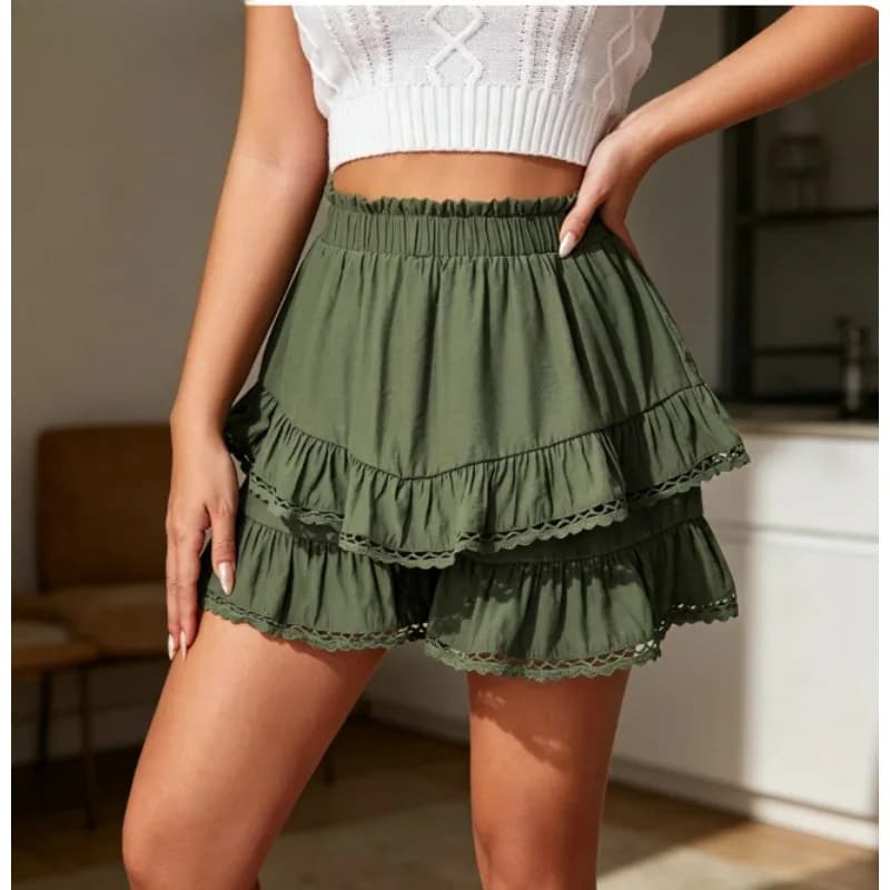 Lace Elastic Short Skirt Pants Ruffled Tiered Cake Skort for Women Breathable & Stretchy Perfect for Party Beach Daily